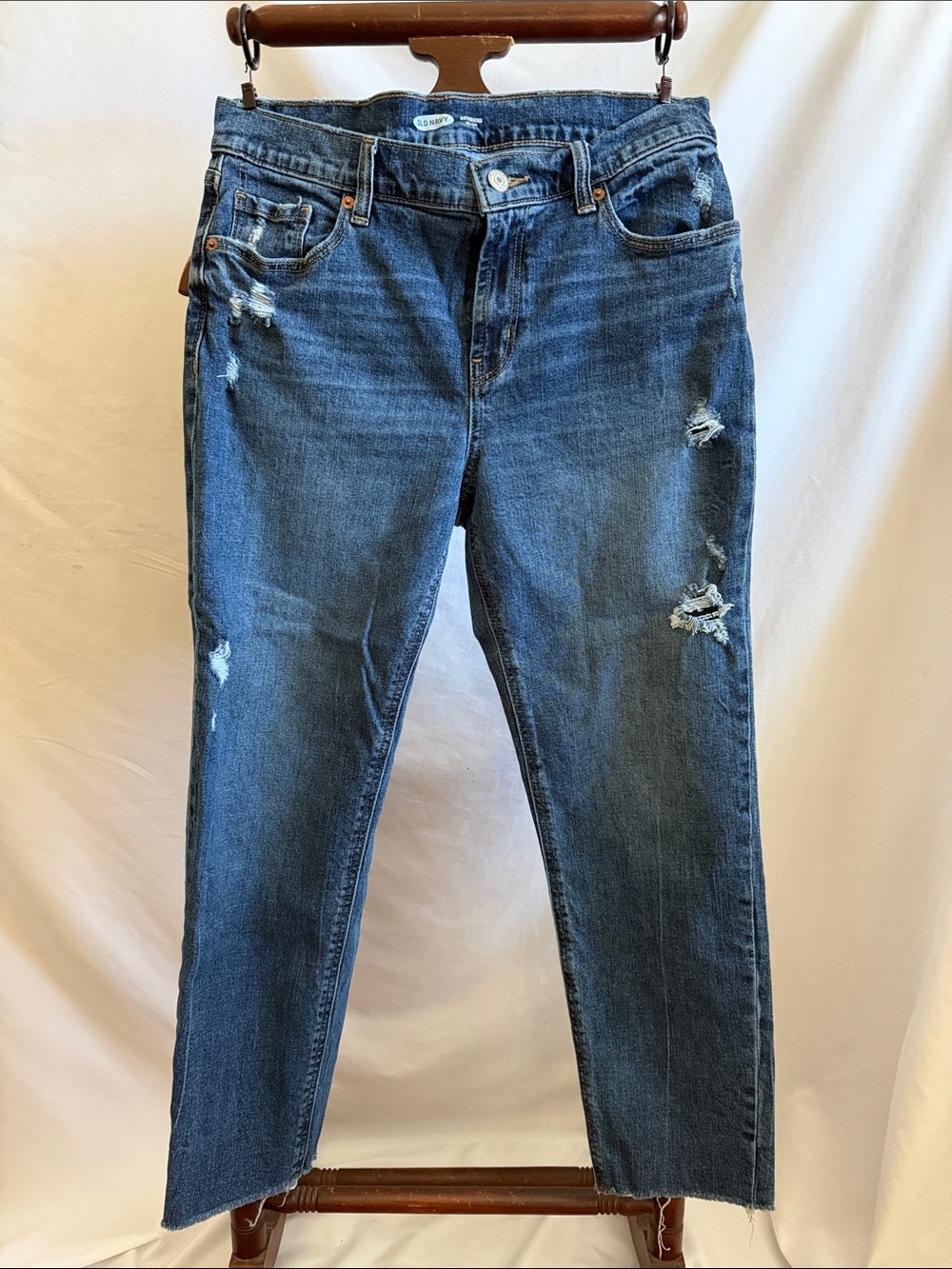 Old Navy Women's Boyfriend Mid-riseJeans - Dark Blue Distressed